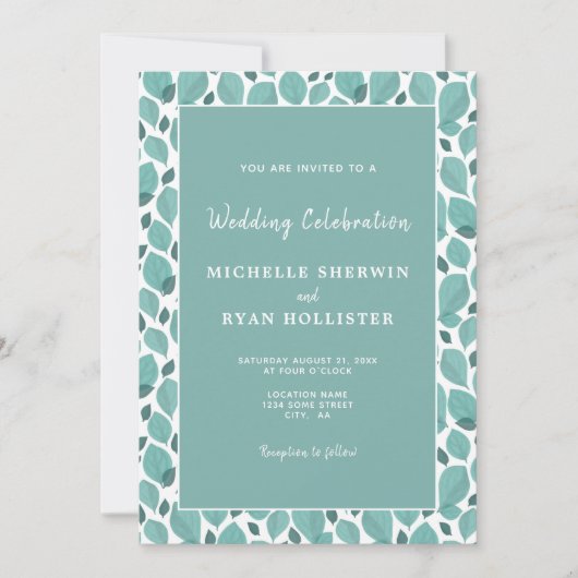 Elegant Turquoise Leaf Pattern Botanical Wedding I Kaart (Voorkant)
