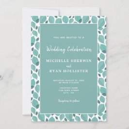 Elegant Turquoise Leaf Pattern Botanical Wedding I Kaart