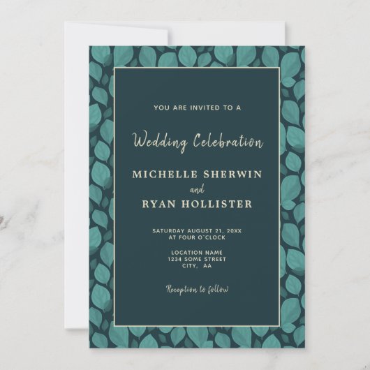 Elegant Turquoise Leaf Pattern Botanical Wedding I Kaart (Voorkant)