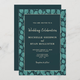 Elegant Turquoise Leaf Pattern Botanical Wedding I Kaart