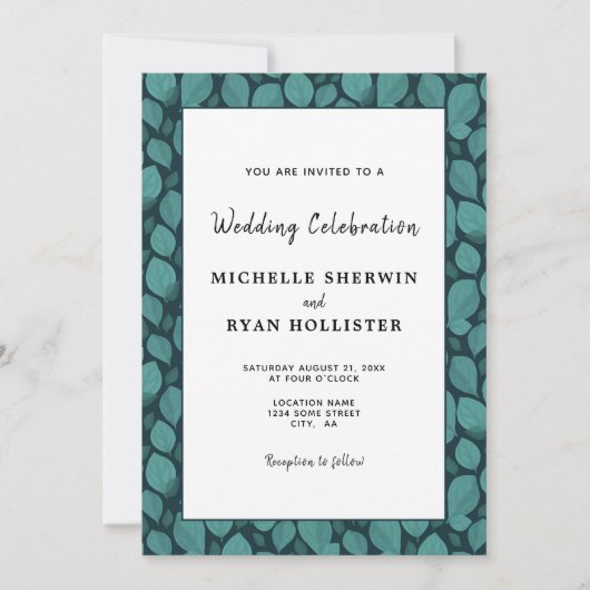 Elegant Turquoise Leaf Pattern Botanical Wedding Kaart (Voorkant)