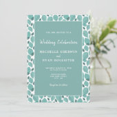 Elegant Turquoise Leaf Pattern Botanical Wedding Kaart (Staand voorkant)