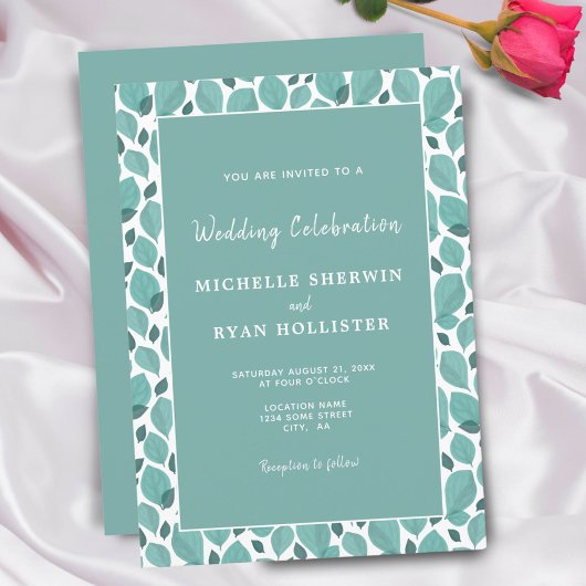 Elegant Turquoise Leaf Pattern Botanical Wedding Kaart