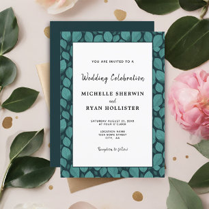Elegant Turquoise Leaf Pattern Botanical Wedding Kaart