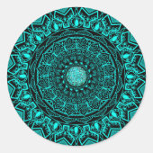 elegant turquoise mandala ronde sticker (Voorkant)