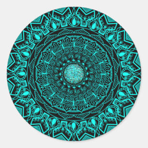 elegant turquoise mandala ronde sticker