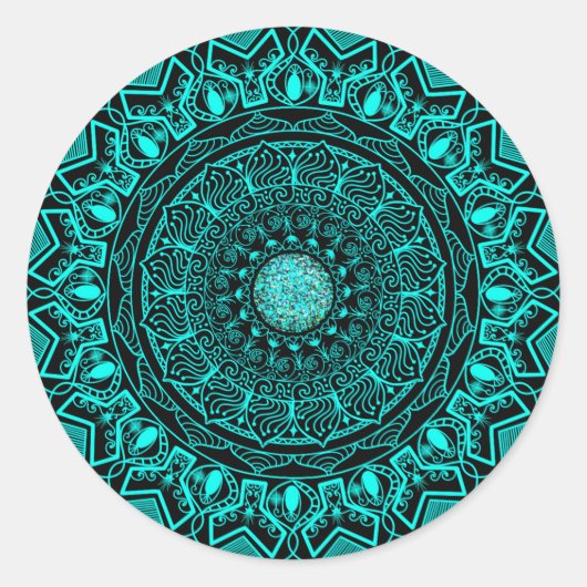 elegant turquoise mandala ronde sticker (Voorkant)
