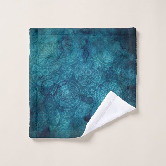 Elegant Turquoise Mandala Waterverf Patroon Bad Handdoek (Wasdoekje)