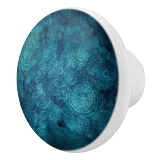 Elegant Turquoise Mandala Waterverf Patroon Keramische Knop (Rechts)