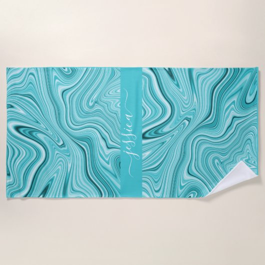 Elegant turquoise marble script name  strandlaken (Voorkant)