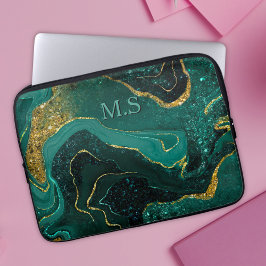 Elegant turquoise marmer faux gouglitter laptop sleeve