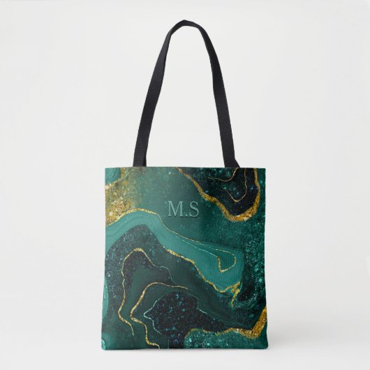 Elegant turquoise marmer faux gouglitter tote bag (Voorkant)