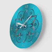 Elegant Turquoise Metallic Mandala Clock Grote Klok (Hoek)