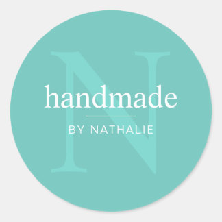 Elegant Turquoise Monogram Handgemaakt Op Maat Gem Ronde Sticker