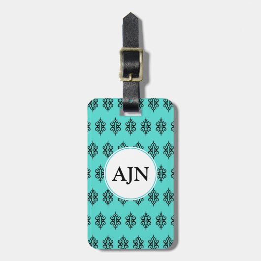 Elegant Turquoise Monogram Luggage Tag Bagagelabel (Voorkant verticaal)