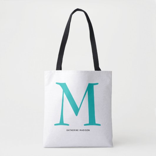 Elegant Turquoise Monogram Naam Tote Bag (Voorkant)