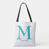Elegant Turquoise Monogram Naam Tote Bag (Achterkant)