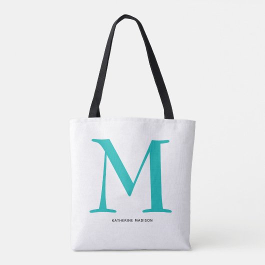 Elegant Turquoise Monogram Naam Tote Bag (Achterkant)