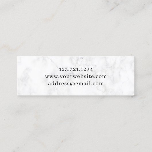 Elegant turquoise nagellak witte marmer mini visitekaartje (Achterkant)