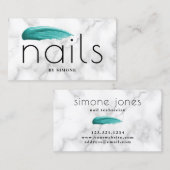 Elegant turquoise nagellak witte marmer visitekaartje (Voorkant / Achterkant)