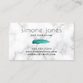Elegant turquoise nagellak witte marmer visitekaartje (Achterkant)