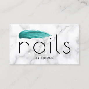 Elegant turquoise nagellak witte marmer visitekaartje