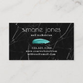 Elegant turquoise nagellak zwarte marmer visitekaartje (Achterkant)