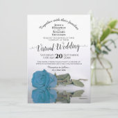 Elegant Turquoise of Sky Blue Roos Virtual Wedding Kaart (Staand voorkant)