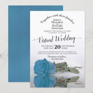 Elegant Turquoise of Sky Blue Roos Virtual Wedding Kaart