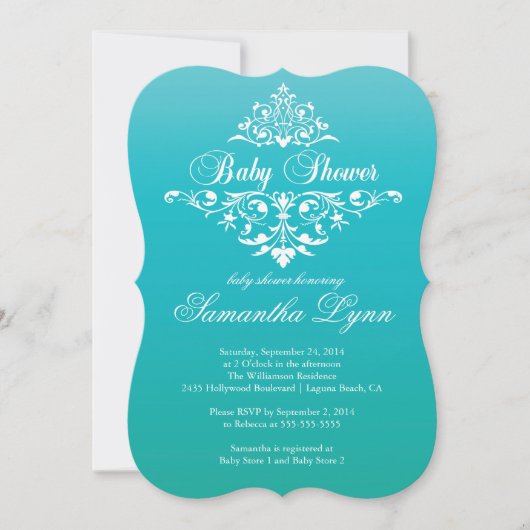 Elegant Turquoise Ombre Baby shower Invitation Kaart (Voorkant)