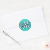 Elegant Turquoise Ombre Faux Blauwgroen Glitter Mo Ronde Sticker (Envelop)