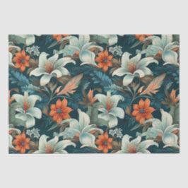 Elegant Turquoise Oranje Bloem Patroon Bloemstuk Tissuepapier
