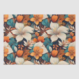 Elegant Turquoise Oranje Bloem Patroon Bloemstuk Tissuepapier