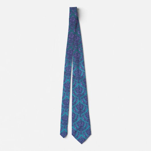 Elegant Turquoise Paarse Damask Print Stropdas (Achterkant)