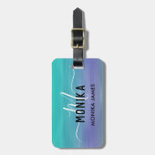Elegant Turquoise Paarse Geborsteld Metaal Monogra Bagagelabel (Voorkant verticaal)