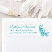 Elegant Turquoise Paisley Peacock bruiloft adres Etiket (Insitu)