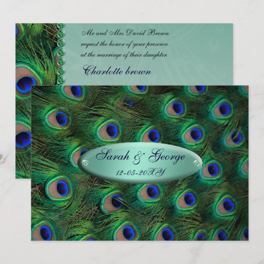 elegant turquoise peace peace ock bruiloft kaart (Voorkant / Achterkant)