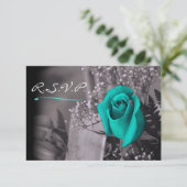 Elegant Turquoise Roos op Warm Grey RSVP Kaartje (Staand voorkant)