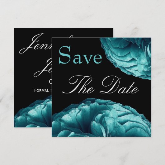 Elegant Turquoise Roos Wedding Save the Date (Voorkant / Achterkant)