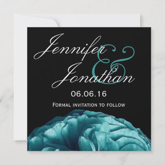 Elegant Turquoise Roos Wedding Save the Date (Achterkant)