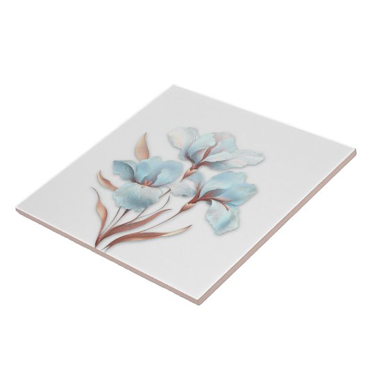 Elegant Turquoise Rose Gold Stylized Lilies Tegeltje (Zijkant)