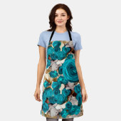 Elegant turquoise rozen op beige abstract schort (Gedragen)