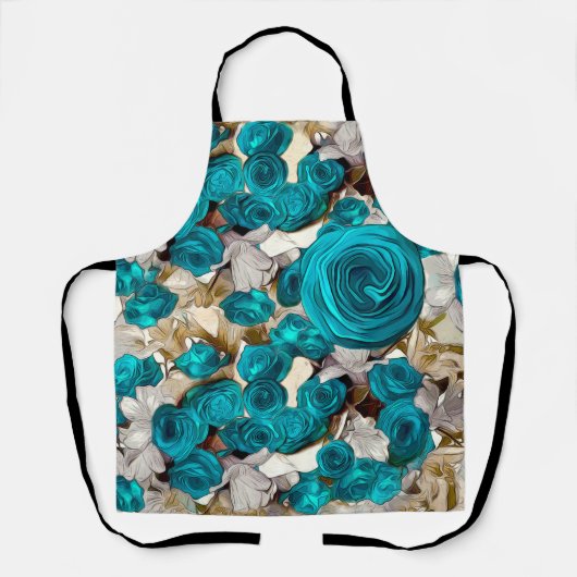 Elegant turquoise rozen op beige abstract schort (Voorkant)