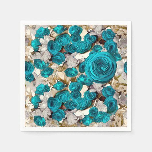 Elegant turquoise rozen op beige abstracte werpen servet (Voorkant)