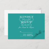 Elegant Turquoise RSVP-kaart met lint RSVP Kaartje (Voorkant / Achterkant)