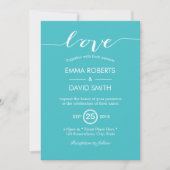 Elegant Turquoise Script Love Wedding Invitations Kaart (Voorkant)