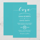 Elegant Turquoise Script Love Wedding Invitations Kaart (Voorkant / Achterkant)