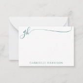 Elegant Turquoise Script Monogram Initialen Goud Notitiekaartje (Voorkant)