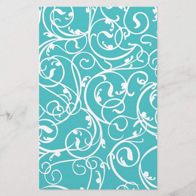 Elegant Turquoise  Scroll Damask Patroon (Voorkant)