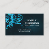 Elegant Turquoise Shimmer Flourish Visitekaartje (Voorkant)